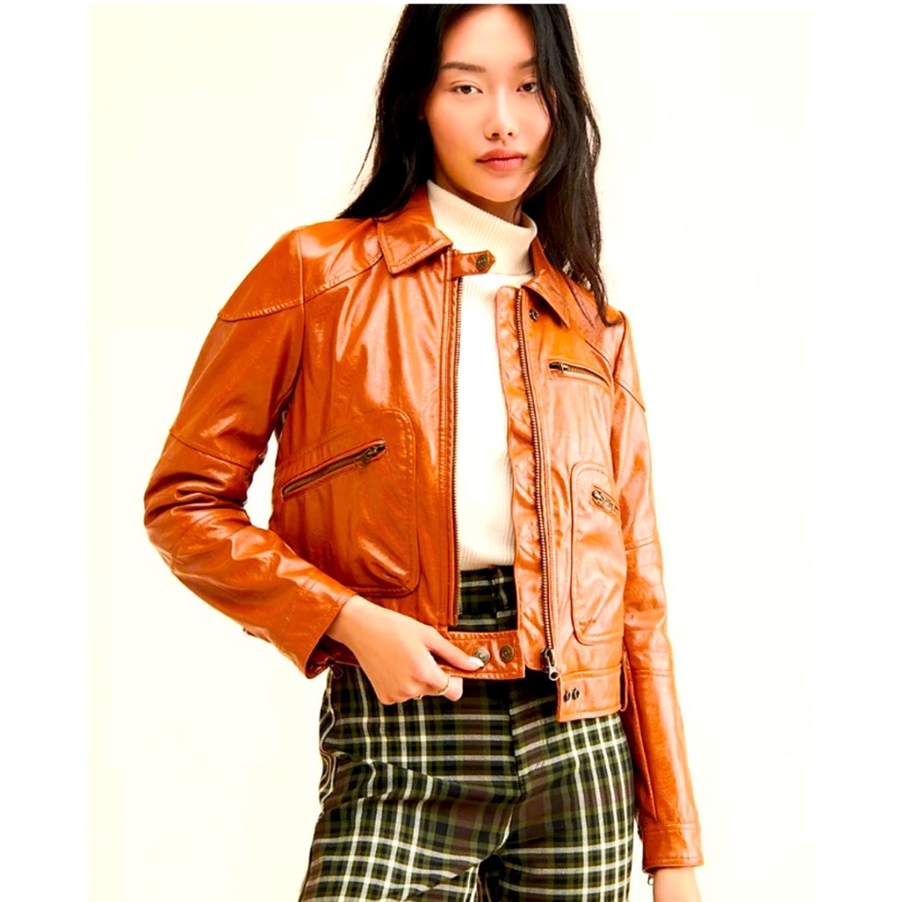We the free
Women's Orange Leather Jacket